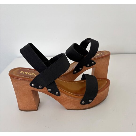 MIA Sandals 10~Fits 9 Chunky Platform Strappy Wooden Heel Retro Boho Cowgirl - Picture 12 of 15